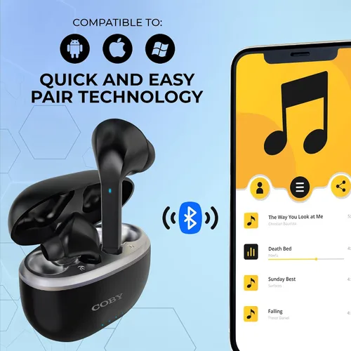 Vista 3 de Coby Auriculares con cancelación de ruido con funda de carga, cancelación de ruido, modos de transparencia, seguimiento inteligente, emparejamiento