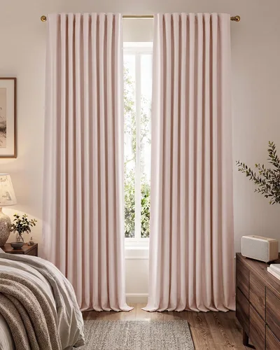 Vista 17 de jinchan Cortinas opacas de felpilla para dormitorio, cortinas beige para sala de estar, juego de 2 paneles de 84 pulgadas de largo, con aislamiento