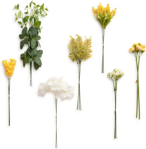Vista 15 de Ling's moment - Juego de tallos de vegetación artificial verde, 36 piezas con 8 tipos de flores artificiales para ramos de novia de bricolaje Negro