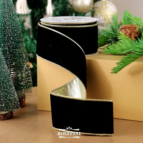 Vista 5 de Cinta metálica de terciopelo negro y dorado, 2.5 pulgadas x 10