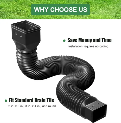 Vista 2 de Paquete de 2 extensiones flexibles de canaleta de lluvia, extensor de boquilla de descenso, extensible de 21 a 68 pulgadas, tornillos incluidos