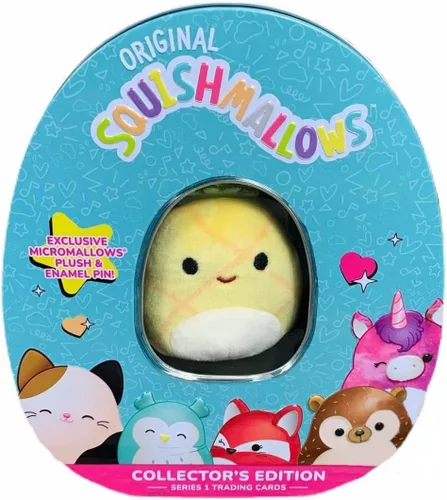 Vista 3 de Squishmallows Juego de lata oficial de Kellytoy Coleccionista con pin exclusivo de Micromallow y cajas comerciales, elige tu favorito