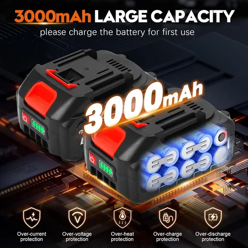 Vista 3 de Lavadora a presión de batería, lavadora eléctrica inalámbrica, lavadora portátil a presión de automóvil con boquilla 6 en 1, manguera de drenaje