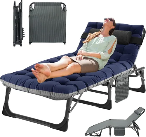 Vista 8 de MOPHOTO Silla de Bronceado, Silla de Sol al Aire Libre de 5 Posiciones, Silla de Sol Plegable, Silla de Sol con Orificio para la Cara, Perfecta