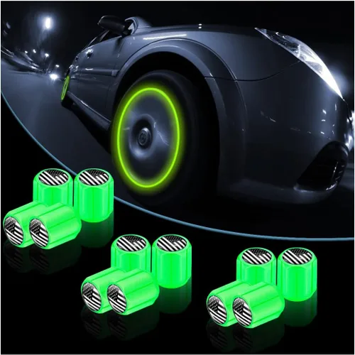 Vista 16 de 12 tapones fluorescentes para válvulas de neumáticos, resistentes a la corrosión, para automóvil, con forma de calavera iluminada luminosa que