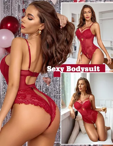 Vista 3 de Avidlove Body de lencería con arnés de encaje floral para mujer, camisón de una pieza