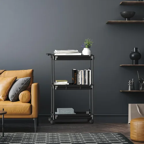Vista 5 de SimpleHouseware Carrito de almacenamiento delgado de 3 niveles, negro