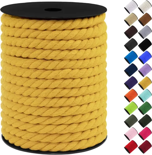 Vista 21 de Cordón de macramé de algodón, 0.315 in x 131 pies, hilo grueso para manualidades, cuerda trenzada de 3 hebras para colgar en la pared, ganchos