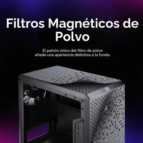 Vista 8 de Cooler Master MasterBox Q300L Torre Micro-ATX con filtro de polvo de diseño magnético, panel lateral acrílico transparente, E/S ajustable y flujo