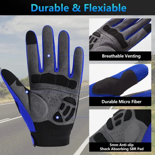 Vista 2 de FIORETTO Guantes de bicicleta de montaña para hombres y mujeres, guantes de ciclismo con almohadilla SBR de 0.197 in para pantalla táctil