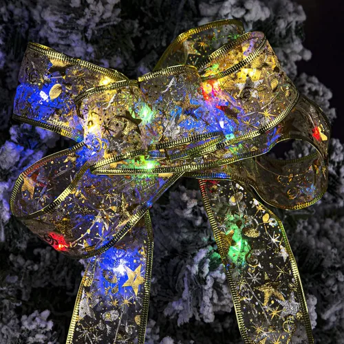 Vista 4 de 2 luces de cinta de Navidad, total de 33 pies con 100 luces LED para decoración de árbol de Navidad, funciona con pilas, para decoración