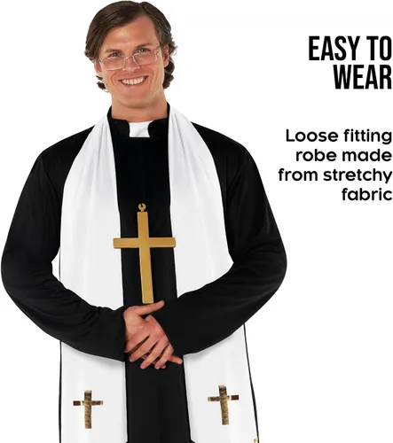 Vista 3 de Morph - Disfraz de sacerdote para hombre - Traje de exorcista - Disfraz de sacerdote adulto para hombres - Collar de sacerdote incluido - Accesorios