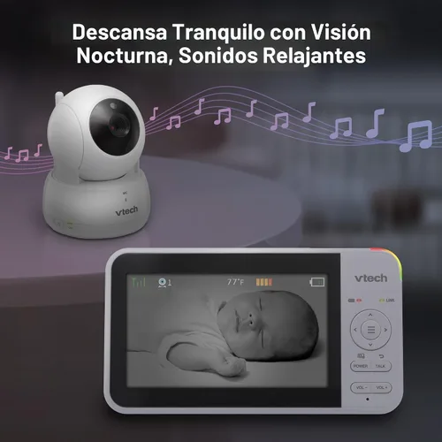 Vista 7 de VTech Monitor de bebé sin WiFi, pantalla de 5 pulgadas y zoom panorámico remoto para recién nacidos, a prueba de piratas, batería de 17 horas, rango