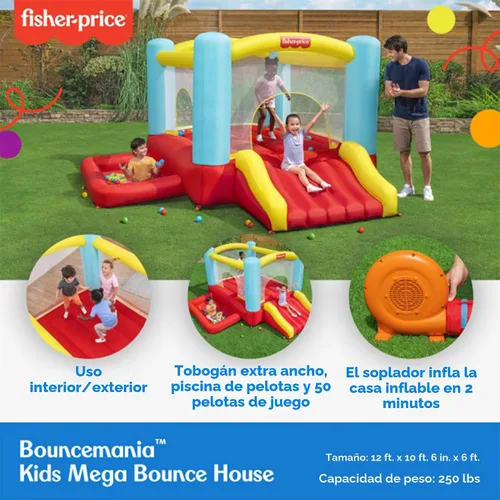 Vista 2 de Fisher-Price Bouncemania - Casa de rebote con tobogán y hoyo de bolas