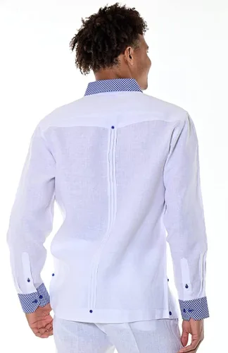 Vista 4 de bohio MLG1416 - Camisa de guayabera elegante con dos bolsillos, 100% lino, en (2)