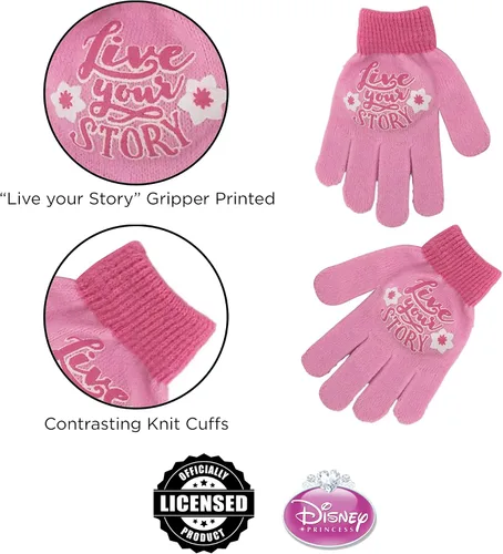 Vista 5 de Disney Juego de calentadores de orejeras de invierno y guantes para niños felpa de princesa rosa niñas pequeñas edades de 4 a 7 años Rosado