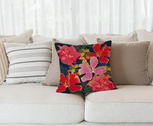 Vista 59 de Solekla Funda de almohada cuadrada de lino y algodón con flores blancas y negras, funda de cojín decorativa para sofá de 18 x 18 pulgadas Sl157