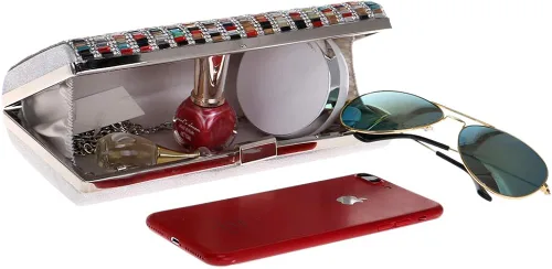 Vista 6 de Santimon Bolso de mano de noche para mujer cadena de vestir bolsa de cristal con cuentas de boda