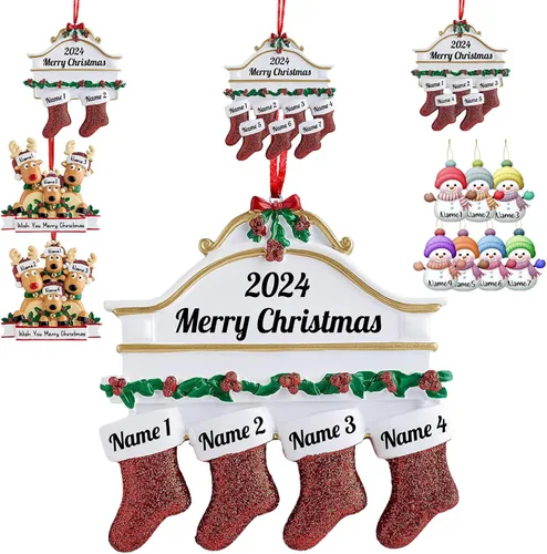 Vista 21 de Amlion Adornos personalizados de cerámica para calcetines de Navidad, familia de 2 a 8, nombres personalizados, estilo tradicional, ocasión