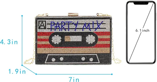 Vista 4 de Reberomantic Bolso cruzado retro con forma de radio para mujer, bolso cruzado de cuero de la PU de metal vintage de noche