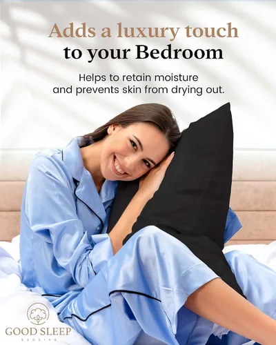 Vista 4 de Juego de 2 fundas de almohada Queen estándar, 100% algodón egipcio, ideales para el cuidado del cabello y la piel, fundas de almohada de tejido