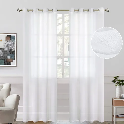 Vista 37 de BGment Cortinas cortas de lino transparente de 40 pulgadas para cafetería, con ojales, filtrado de luz, semitransparentes para ventanas pequeñas
