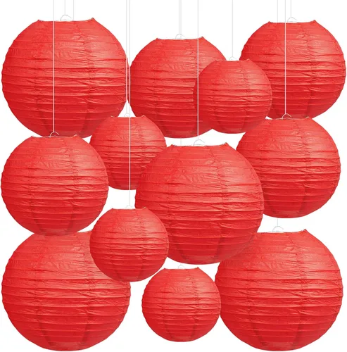 Vista 13 de Faroles de papel azules, 12 piezas de 6 a 12 pulgadas redondas para colgar decoraciones de fiesta