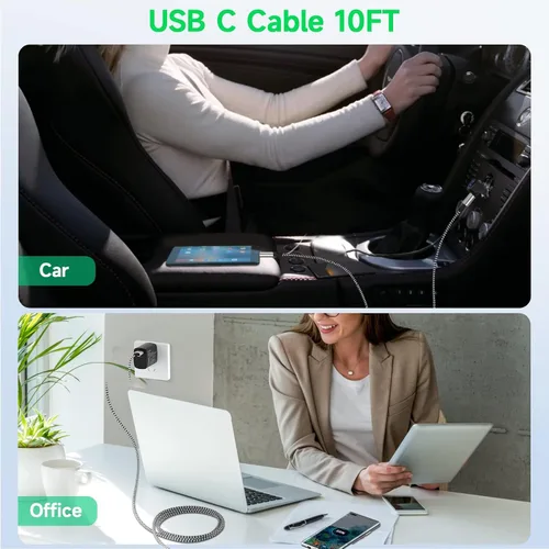 Vista 6 de Cargador tipo C de 10 pies. Cable USB tipo C; cargador rápido compatible con Galaxy S10; cable de carga largo USB tipo C de nailon trenzado