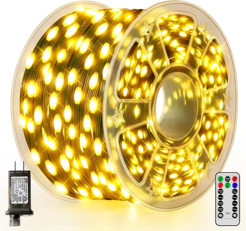 Vista 9 de Luces de Navidad 600 LED de 196 pies, IP67 impermeables, luces para árbol de Navidad con 8 modos, tira de luces para exteriores con temporizadores
