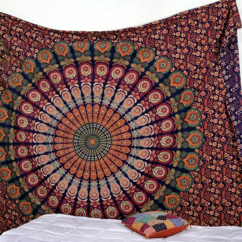 Vista 35 de Popular Handicrafts - Tapiz para colgar en la pared con diseño hippie de mandala bohemia, psicodélico, indio de pavo real, para meditación, gitano