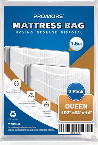 Vista 22 de Bolsa de colchón de plástico para mudanza o almacenamiento, tamaño individual, 1.5 mil Twin/Twin XL Size,Mattress Protector Covers,Moving