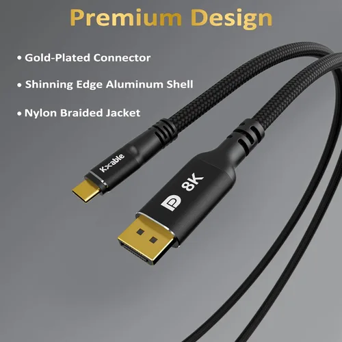 Vista 3 de Cable USB C a DisplayPort 1.4 de 10 pies, 8K a 60Hz, 4K @120Hz, Thunderbolt 4/3 tipo C a DP, (compatible con Thunderbolt 4/3) para MacBook Pro/Air