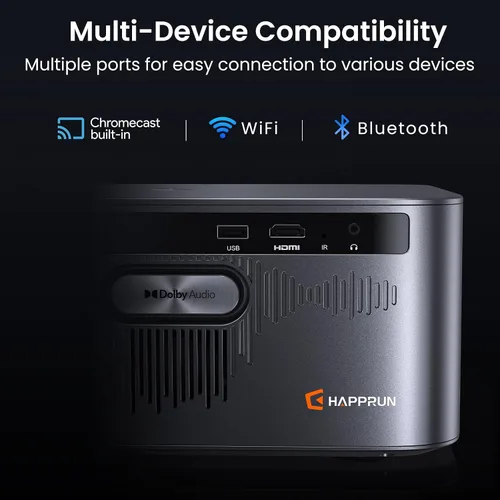 Vista 14 de HAPPRUN Proyector de Google TV 3000 ANSI, 4K HDR, enfoque automático Negro