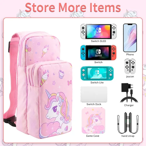 Vista 3 de GLDRAM Travel Crossbody Bag Compatible with Nintendo SwitchOLEDLite, Cute Portable Carrying Case Storage Bag for Unicorn, Thickened Shoulder Bag