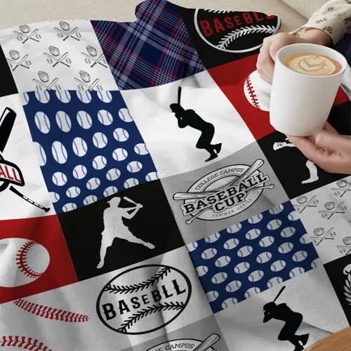 Vista 4 de Manta de franela a cuadros de béisbol, ligera, suave, para jugadores de béisbol, amantes de los deportes, regalos del equipo de béisbol para niños