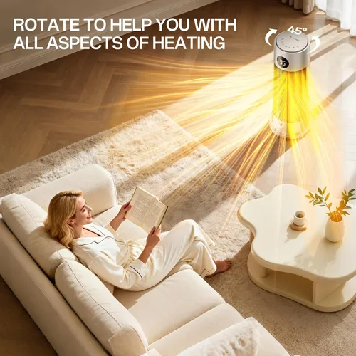 Vista 6 de Calentadores de espacio para uso en interiores, calentador eléctrico portátil con luz nocturna, calentador de cerámica PTC de 1500 W con 4 modos