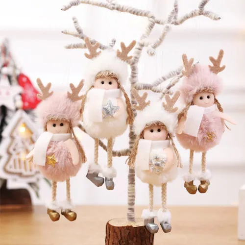 Vista 4 de Adornos de Navidad Ángel Ornamento Muñeca de Navidad Colgante Rosa para Decoración de Árbol 4pcs