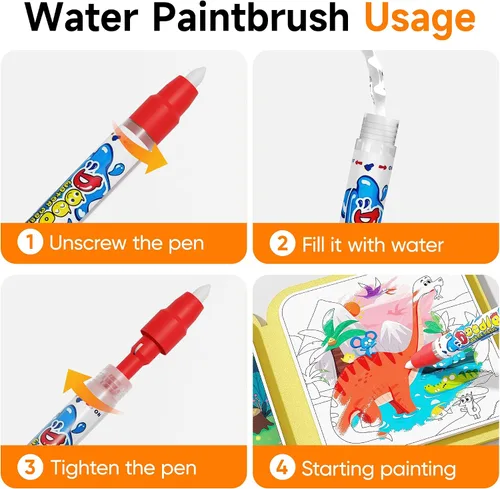 Vista 6 de Libro de Pintura Reutilizable con Agua de Timetome para Niños - Pack de 3 Libros de Acuarela Mágicos con Bolígrafo de Agua con Temas de Cuentos