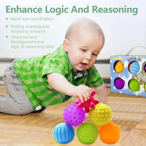 Vista 8 de Pelotas sensoriales para bebés, juguetes sensoriales para bebés de 6 a 12 meses para niños pequeños de 1 a 3 años y bloques de goma suave para bebés