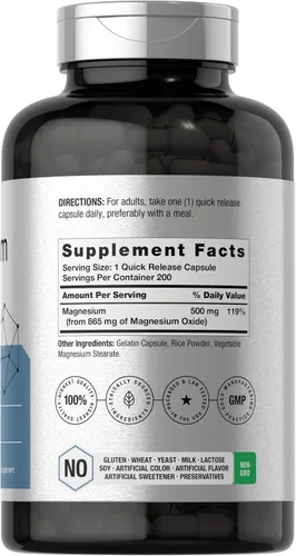 Vista 2 de Horbäach Óxido de magnesio 865 mg 200 cápsulas Suplemento sin OMG y sin gluten