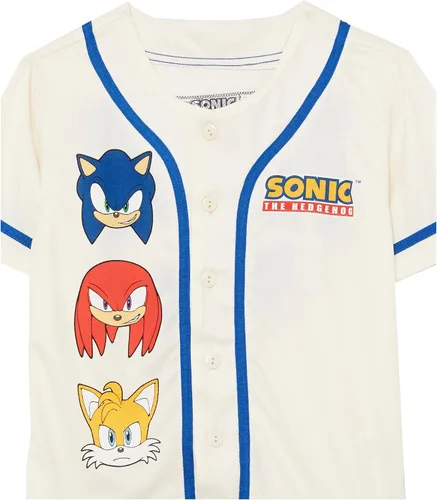 Vista 3 de Sega Sonic The Hedehog, Tails & Knuckles - Camiseta de béisbol clásica de malla con botones