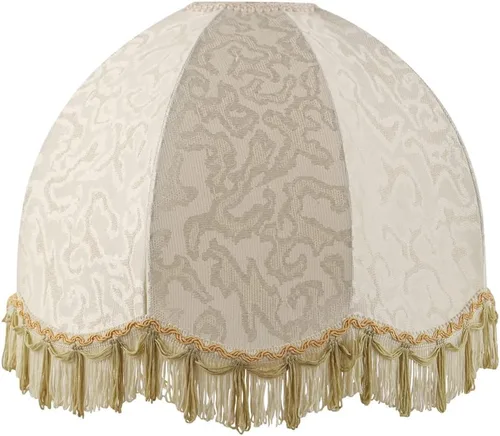 Vista 9 de Aspen Creative 34524 pantalla de lámpara de araña de cúpula con volutas cosidas a mano en color beige con tela texturizada jacquard con flecos, 4