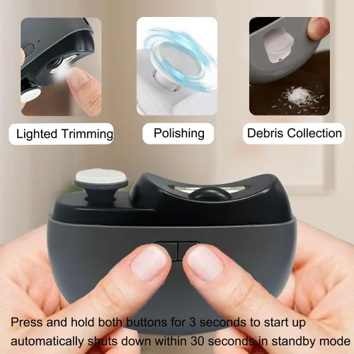 Vista 8 de Easyclip - Cortaúñas inteligente, 3 en 1, cortaúñas eléctrico de fácil clip, cortaúñas con luz, adecuado para todos los recortes y pulido de uñas