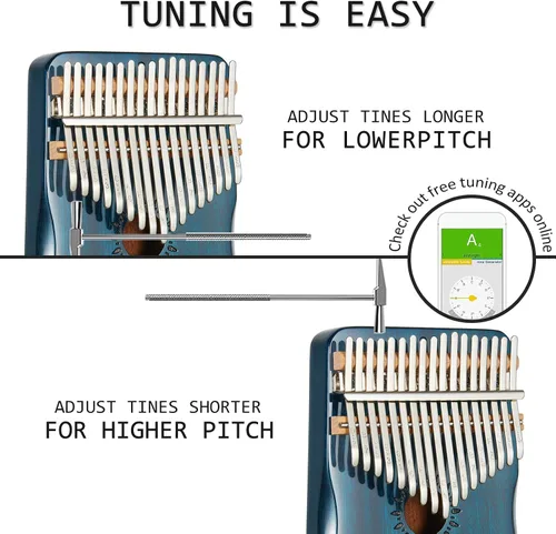 Vista 4 de AARVI Kalimba - Piano de pulgar de 17 teclas, piano portátil de dedo Mbira, regalos para niños y adultos principiantes (azul)