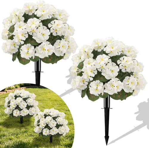 Vista 9 de 2Pcs Artificial Fall Flowers for Outdoors Fake Geranium Plant Topiary Balls