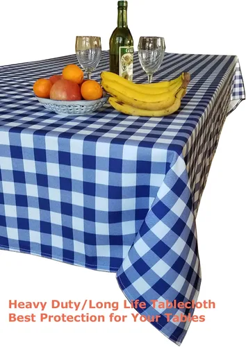 Vista 4 de Tektrum Mantel rectangular 100% poliéster impermeable de 60 x 102 pulgadas, 60 x 102 pulgadas, a cuadros a prueba de derrames, resistente a las Azul