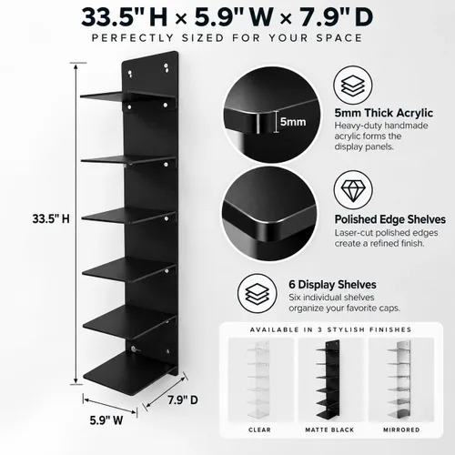 Vista 2 de OnDisplay - Estante de acrílico para sombreros, montaje en pared, para Negro