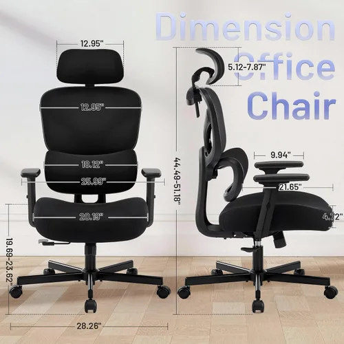 Vista 2 de AreShark Silla ergonómica de oficina – Silla de escritorio de malla transpirable con respaldo alto con soporte lumbar y reposacabezas ajustable
