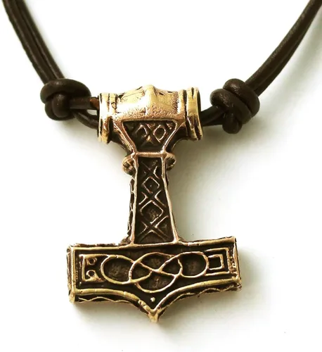 Vista 2 de LynnAround Colgante de bronce con cabeza de hacha Thors Hammer Mjolnir