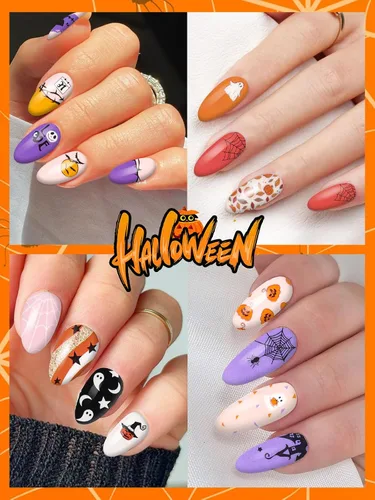 Vista 3 de EBANKU 14 calcomanías adhesivas de esmalte de uñas de Halloween, lindos murciélagos fantasmas, telarañas, tiras de uñas de esqueleto, con lima